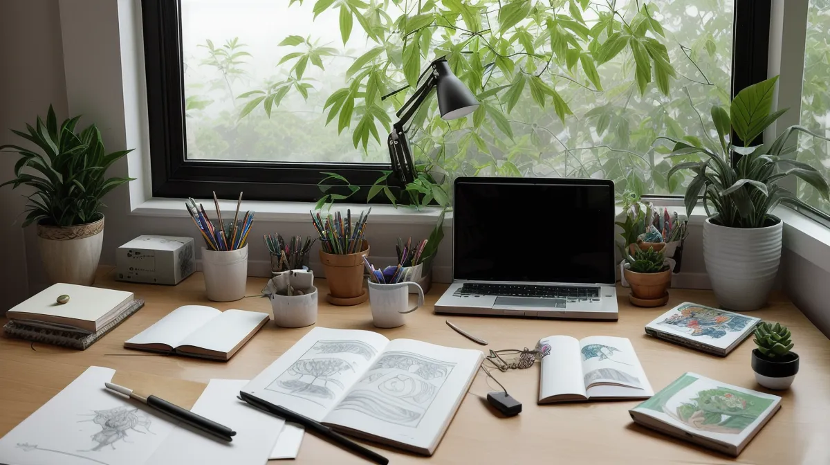 Freelance illustrator's desk at the moment of connecting North Node meaning to real business choices