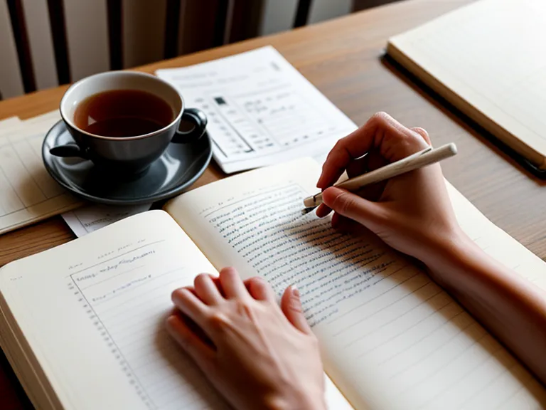 Journaling through a creativity block during a spiritual awakening, with crystals and tea nearby
