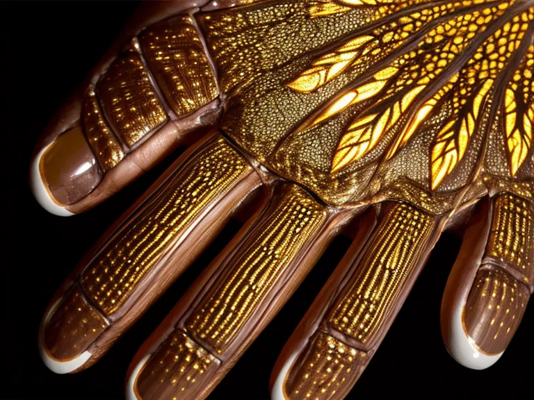 Hand with glowing golden map lines during a lucid dreaming reality check, a moment of visual inspiration mid-dream