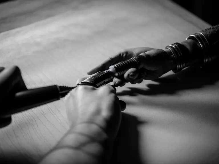 Close-up of a hand journaling shadow work prompts, messy handwriting and charcoal scribbles working through a creative block.