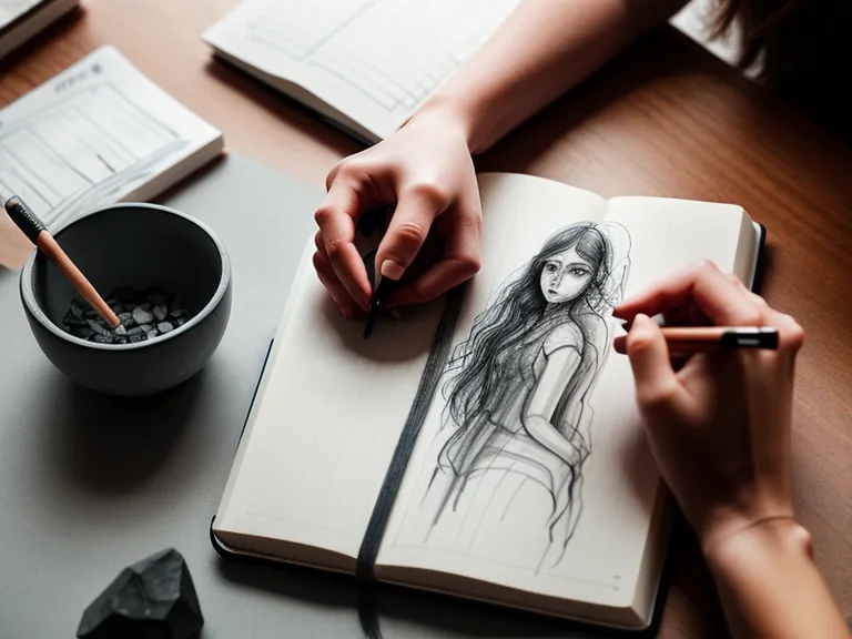 An illustrator grounding through spiritual-growth overwhelm, sketching near stones and cedar instead of chasing a pineal-gland fix
